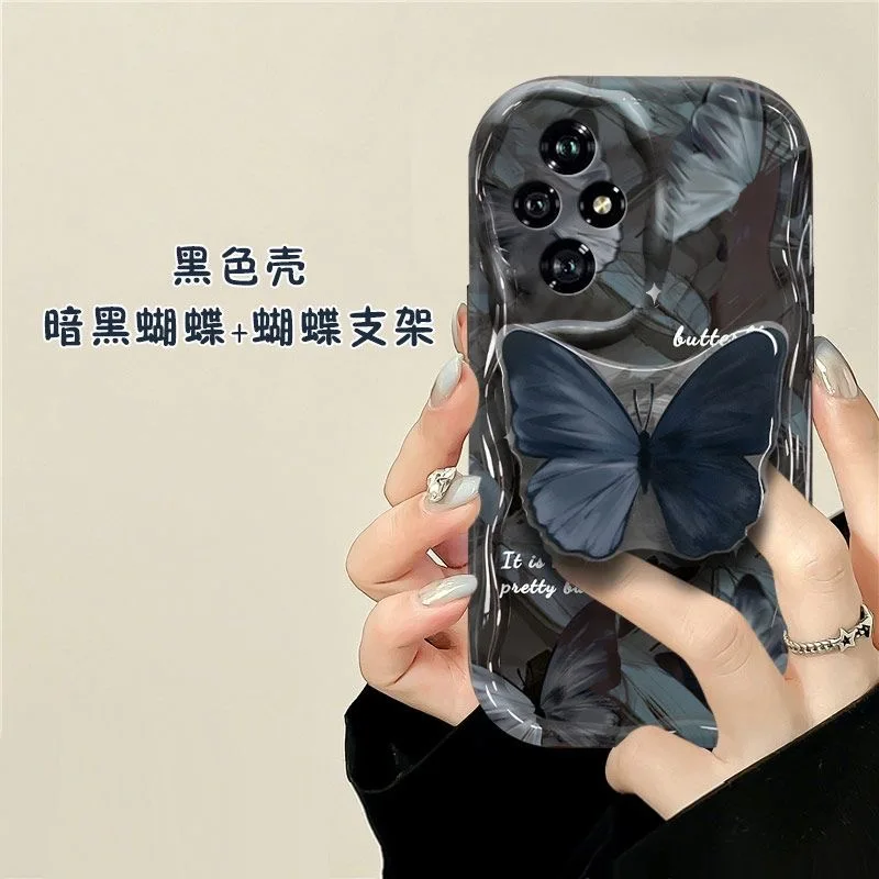 Elegant Black Butterfly Grip Tok Holder Wave TPU Soft Phone Case