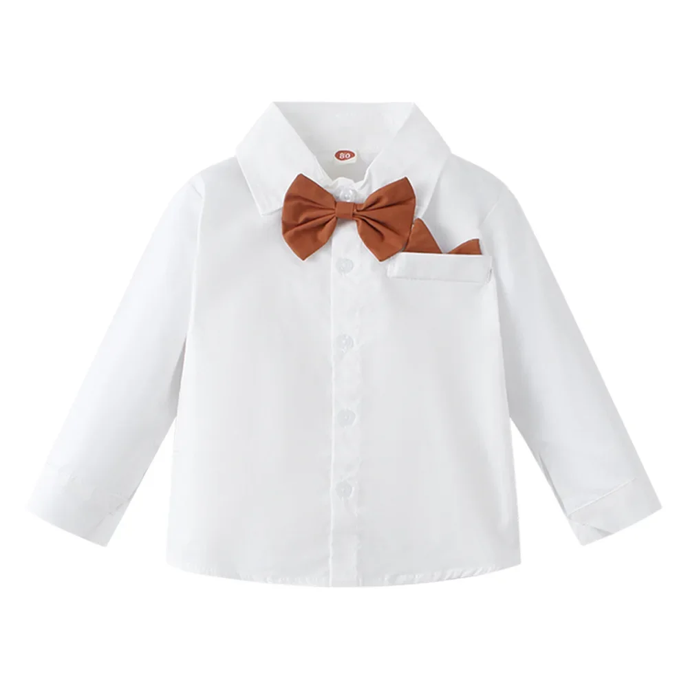 Cross-Border New Spring Autumn Children's Clothing Boys Long Sleeve Shirt Gentleman's Formal Performance Top with Bow Tie