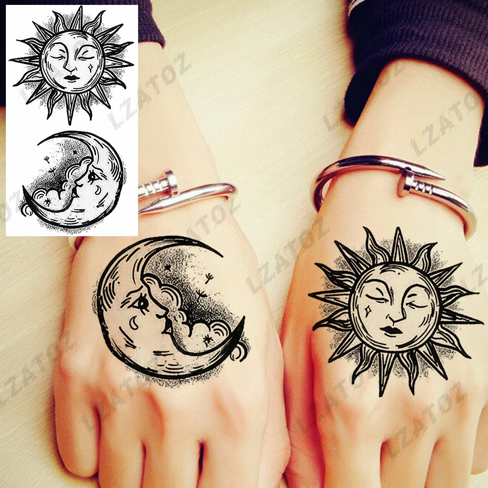 Black Sun Moon Temporary Tattoos For Men Women Adult Realistic Skull Light  Dreamcatcher Fake Tatoos Hand Washable Tattoo Sticker - Temporary Tattoos -  AliExpress