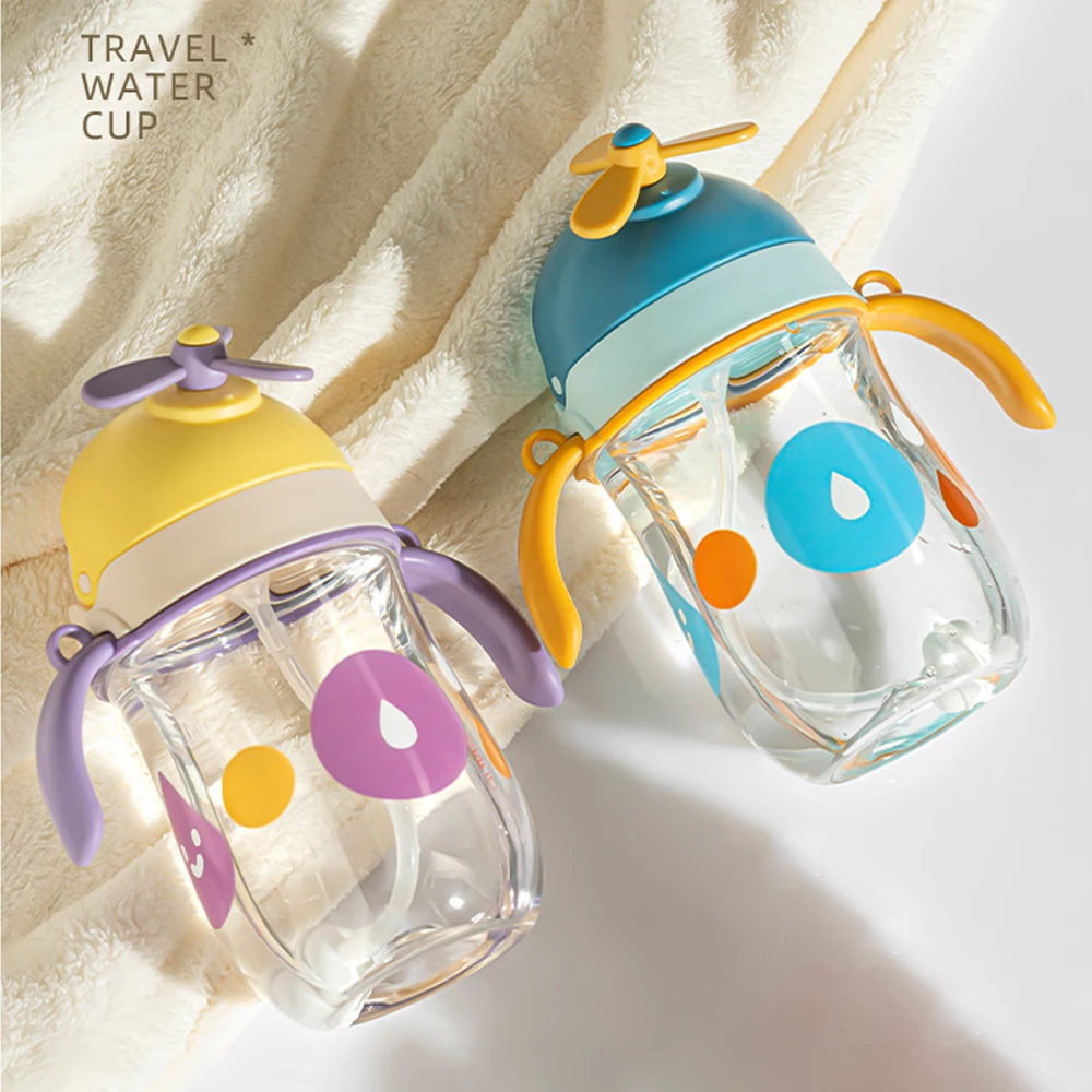 New sippy cup, 250ml baby children's water cup, big baby 1-3 years old drinking belt dual-purpose drinking cup