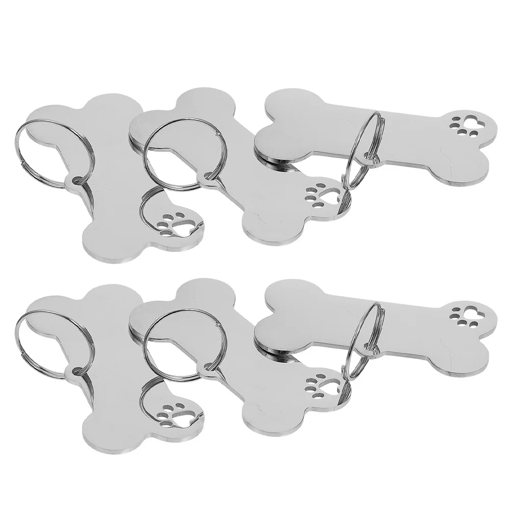 Dog ID Tag 6 Pcs Pet Cat Name Plate Bone Personalized Stainless Steel