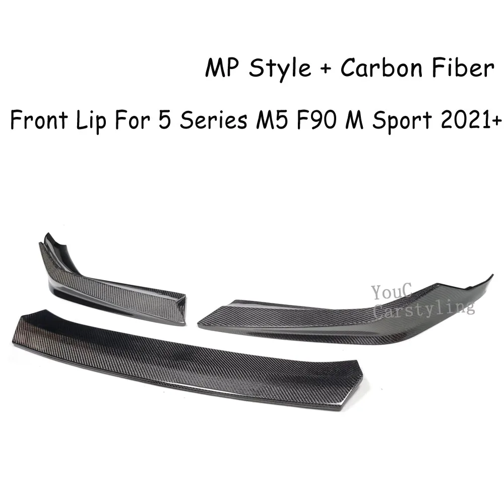 Real Carbon Fiber Front Lip Splitters for BMW 5 Series F90 M5 LCI + Front Bumper M Sport Guard 3Pcs/Set