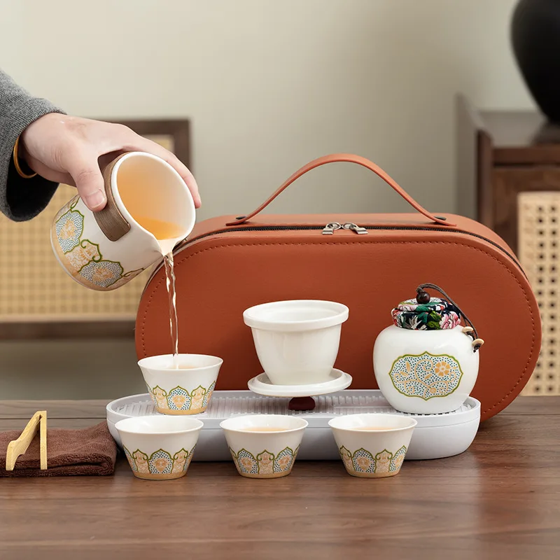 Portable Travel Kung Fu Tea Set,Creative Ceramic Quick Tea Set Chinese Office Teapot and Cup Set Light Luxury Friend Gifts