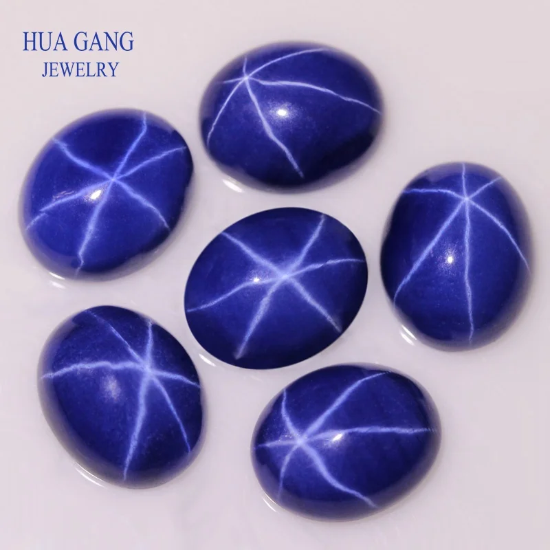 3x5-12x16mm Oval Shape Synthetic Red Blue Rose Star Corundum Stone Cabochon Flat Bottom Beads For Jewelry Making DIY Gems Stones