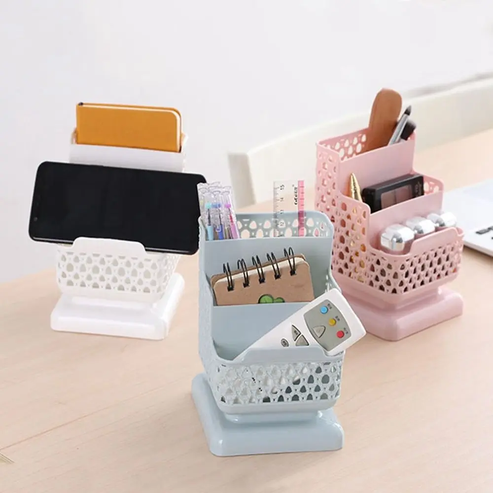 Three Layers Cosmetic Storage Boxes Stationery Bucket PP Pencil Container Case Hollow Multi-functional Pen Holder