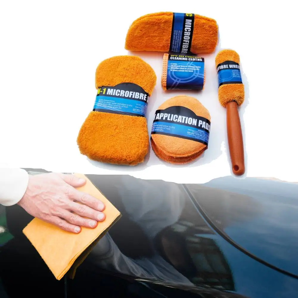 

9 Pieces Microfiber Towels Blush Sponge Car Wash Cleaning Kits Car Wash Supplies Tools Waxing Pie Wheel Brush Auto Detailing