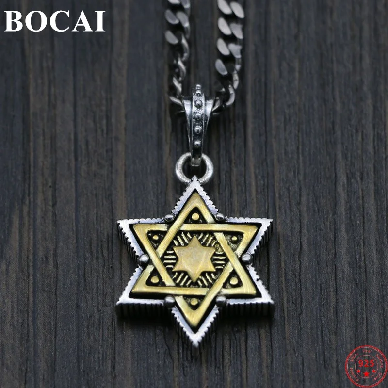 

BOCAI S925 Sterling Silver Pendant Hexagonal Star Hanging Thai Silver Personality Pure Argentum Fashion Jewelry