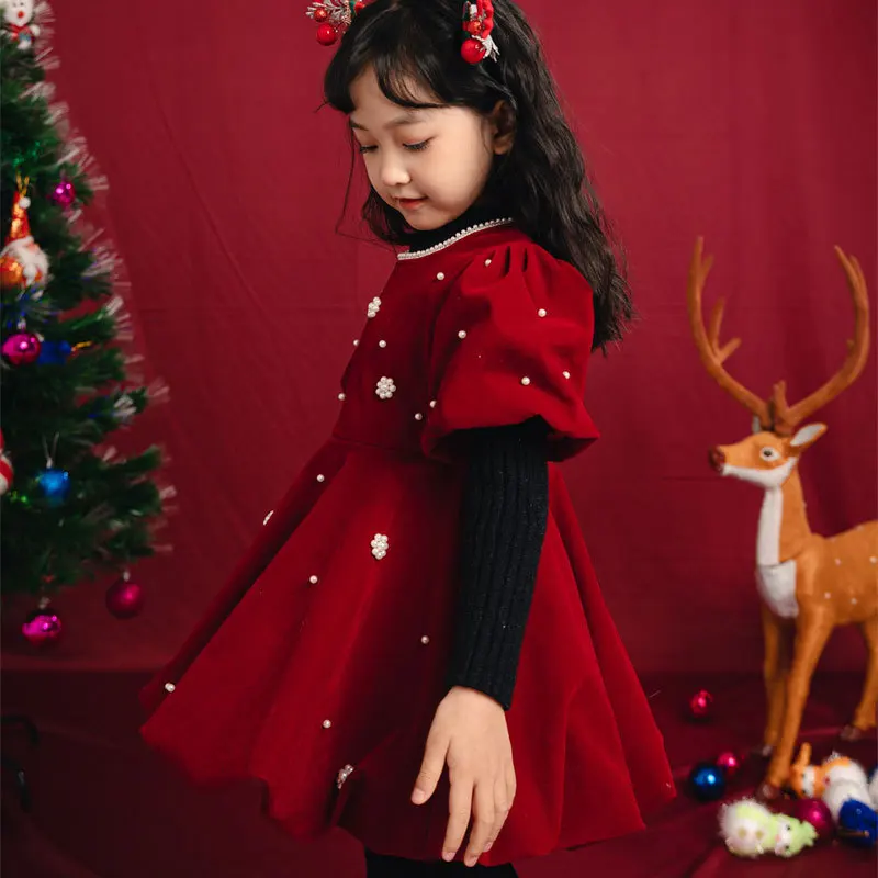 Velluto Rosso Vestito Rosso Di Natale Abbigliamento Per Bambini