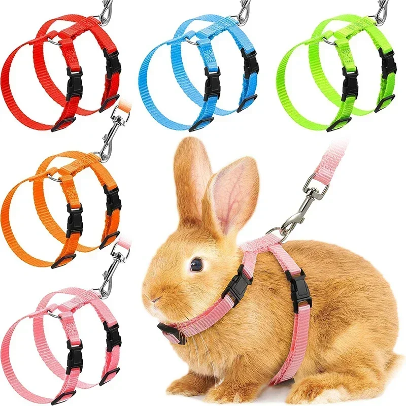 Rabbit Cat Harness Leash Set Adjustable Nylon For Outdoor Walking