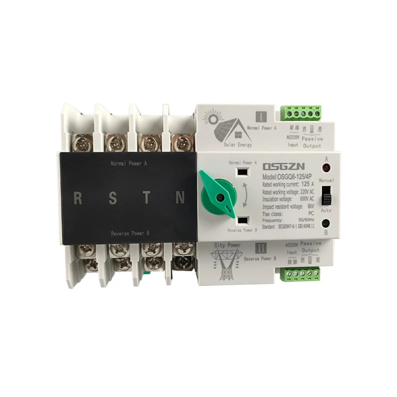 Selettori di trasferimento automatico a doppia alimentazione inverter fotovoltaico su guida Din 2P 4P ATS 63A 100A 125A solare fotovoltaico - immagine 3