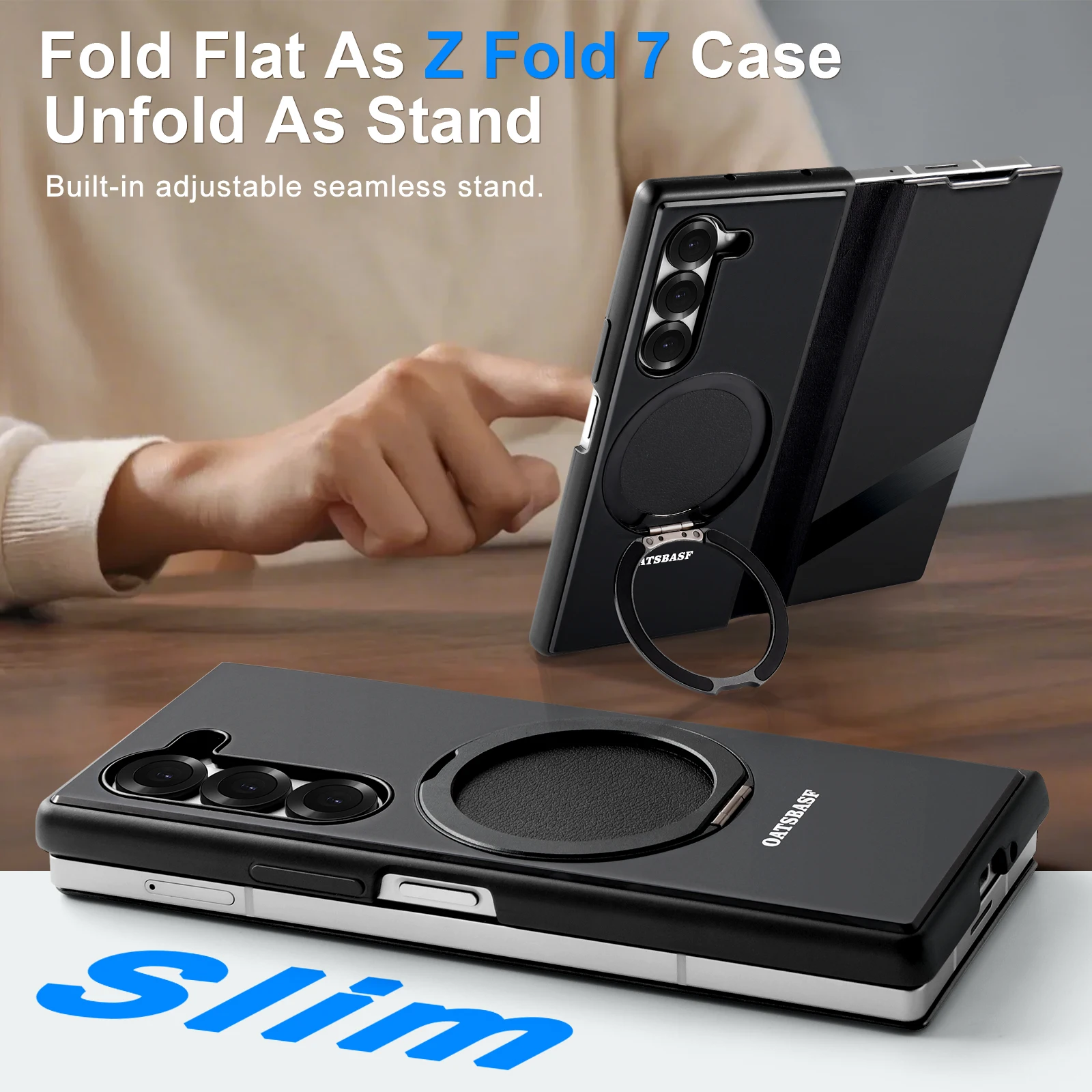 Eary for Samsung Galaxy Z Fold 7 Phone Case With Magsafe Magnetic Kickstand 360°Rotation Leather Full Body Drop Protective Cover