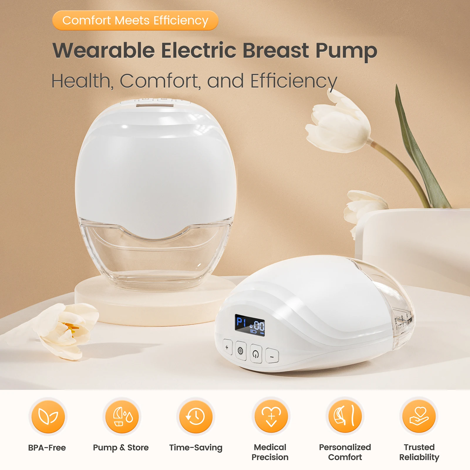 2pcs Wearable Electric Breast Pump Tritan Material  Wireless Breast Pump Silent Milk Extractor BPA-free 2