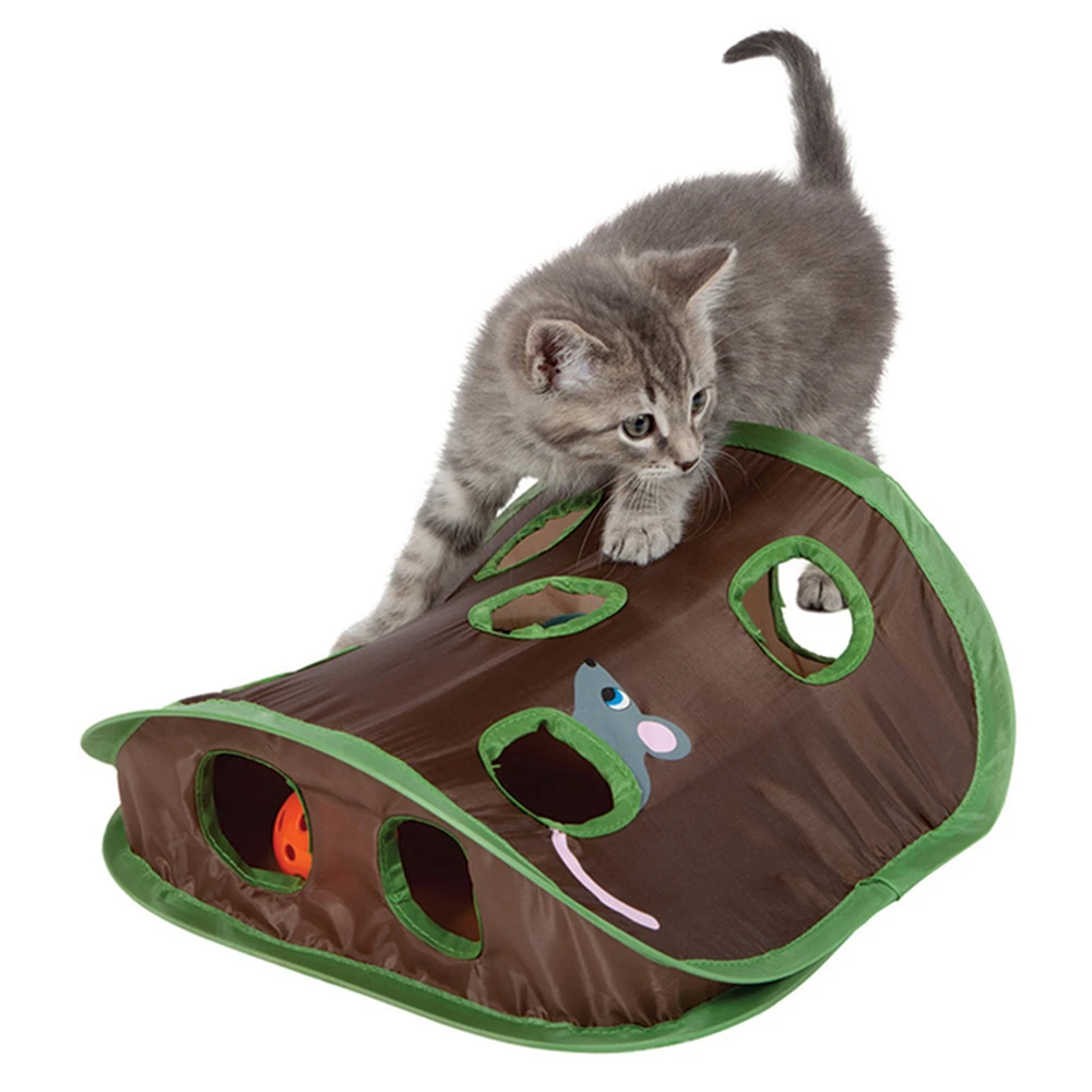 

9 Hole Cat Toy Channel Tunnel With Sounding Bell Catch Ball Plush Mouse Interactive Training Toys Foldable Pet Kitten Supplies