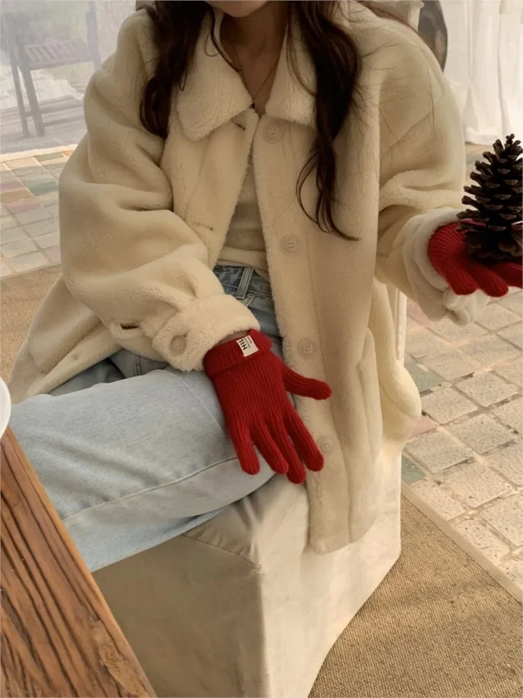 

2024 Autumn Winter Furry Teddy Jackets Coats Women Korean Style Loose Long Sleeve Ladies Jackets Casual Fashion Woman Coats
