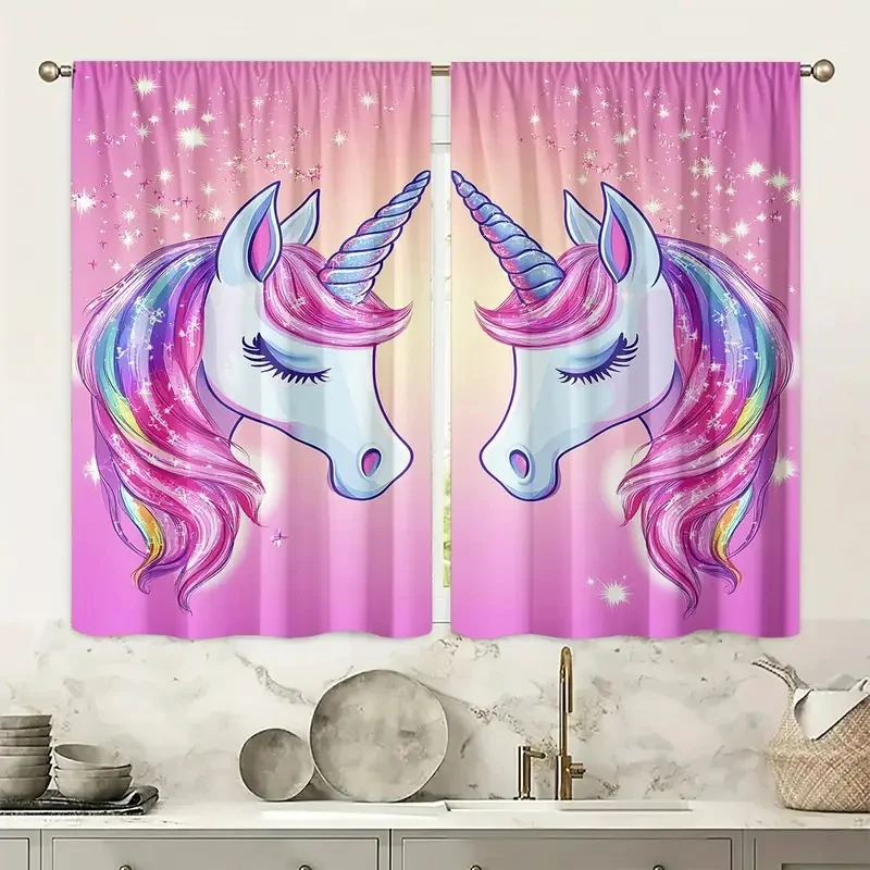 2pcs Unicorn Pattern Curtains, Rod Pocket Decorative Window Drapes Window Treatments For Bedroom Living Room, Home Decor 3