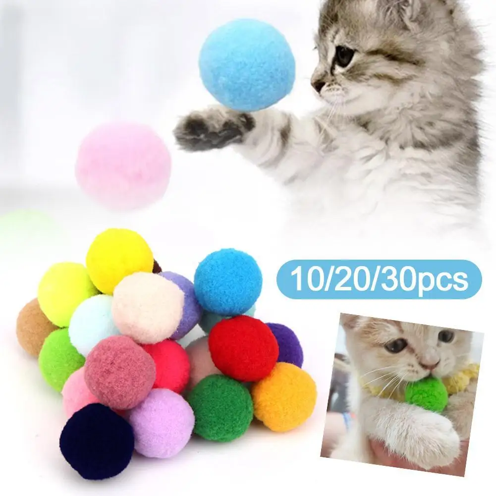 

10/20/30 Pcs Cute Funny Cat Toys Stretch Plush Ball 3cm Cat Toy Ball Creative Colorful Interactive Cat Pom Cat Chew Toy