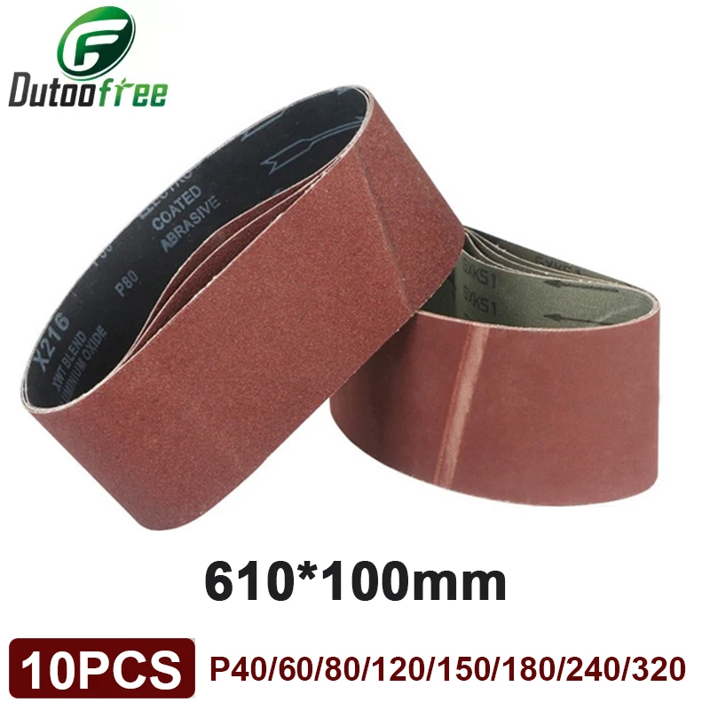 

10PCS Sanding Belts 610*100mm 40-320 Grit Assortment Metal Grinding Aluminium Bands Polisher Oxide Sander Power Tool Accessories