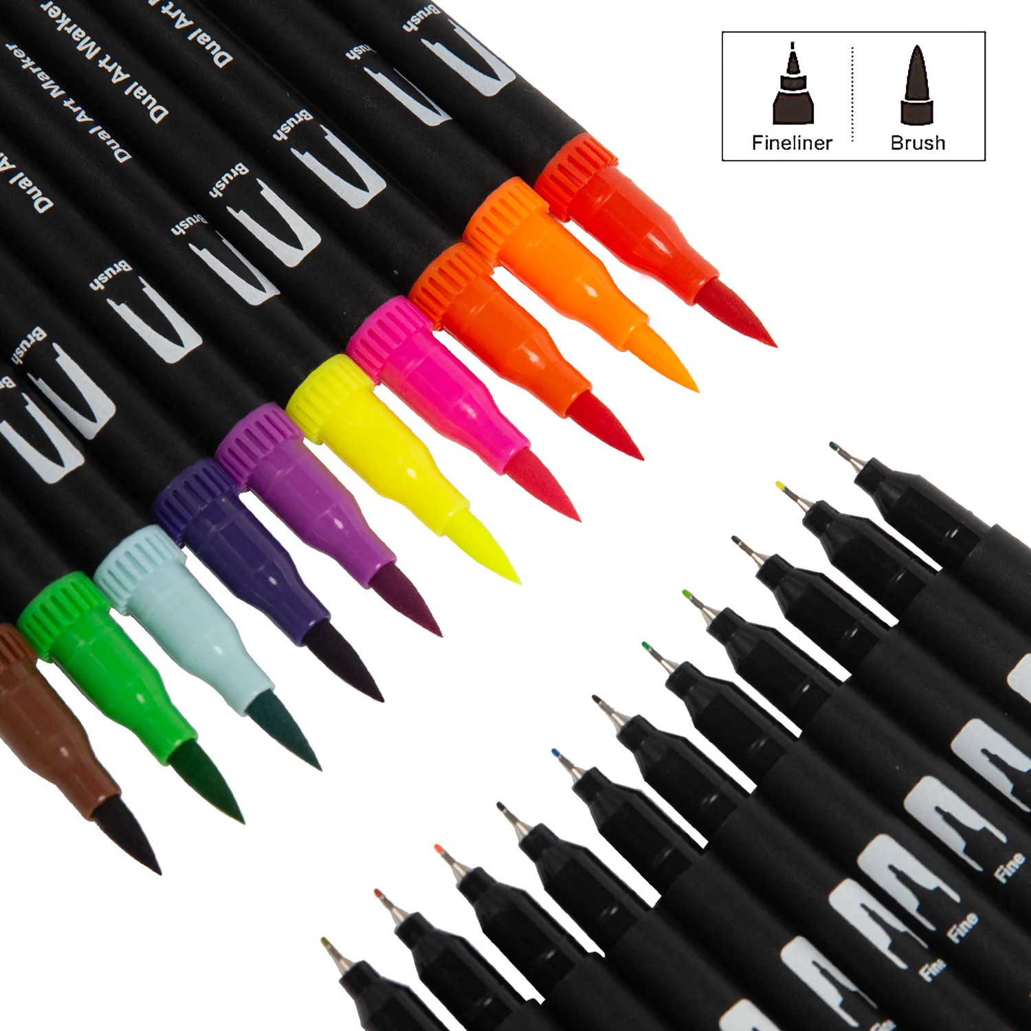 Fineliner Pens Art Marker Pen Art Markers Marker Pens 12-132 Colors/Set Dual Tip Brush Art Marker Pens Fineliner Pen for Kids Adult Artist Calligraphy Hand Lettering Journal Doodling