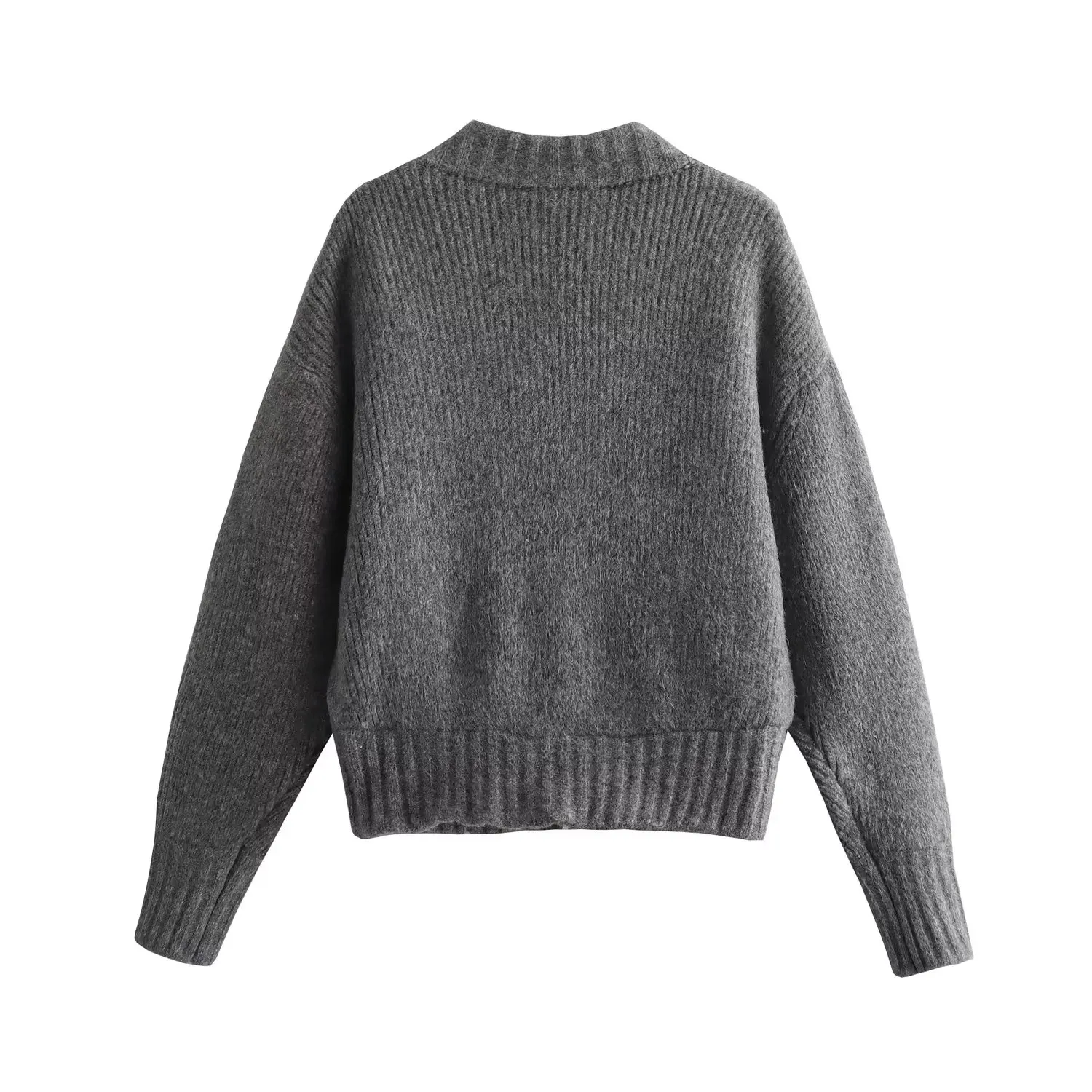 

Maxdutti British Fashion Jacket Coat Women Autumn/Winter Jacket Women's Grey Simple Zipper Knitted