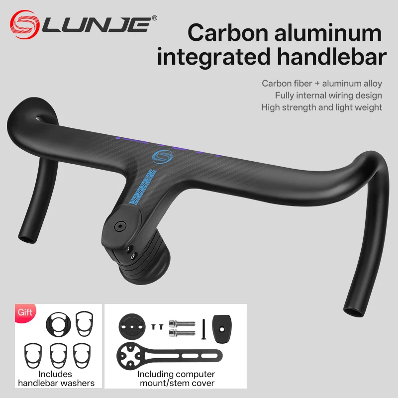 LUNJE Carbon Road Bike Handlebar Integrated Cable Routing Windbreak 380/400/420mm