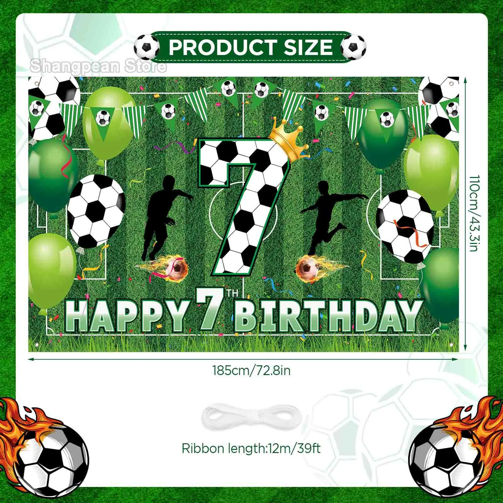Soccer Birthday Banner – Happy Bday Bunting Sign With Soccer Balls, Party Decoration - View #5