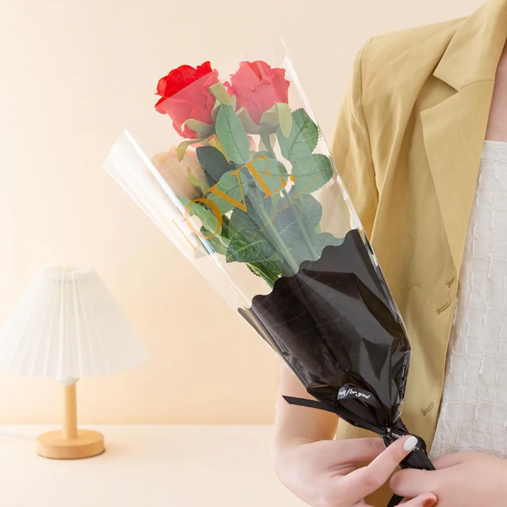 장미 꽃다발 포장 슬리브 봉지, 방수, 발렌타인 데이, 싱글 장미 꽃 포장 가방, 50 개