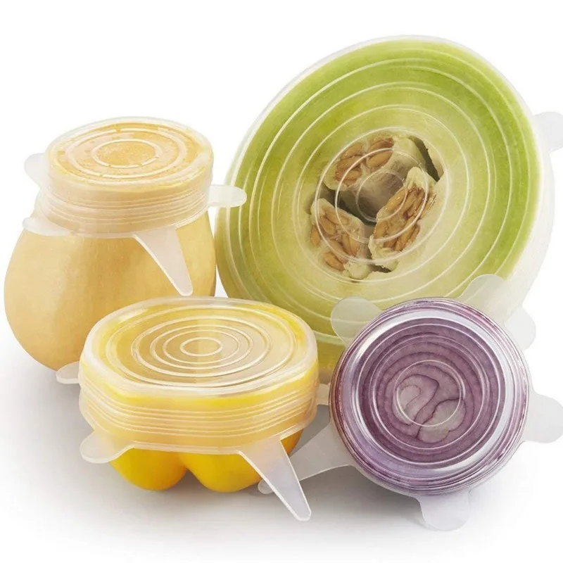 Food Silicone Cover Reusable Kitchen Refrigerator Microwave FoodStorage Preservation Sealable Bowl Stretch Lid Storage Tool food cover microwave cover bowl cover fresh keeping cover preservation cover kitchen utensils kitchen supplies 6PCS