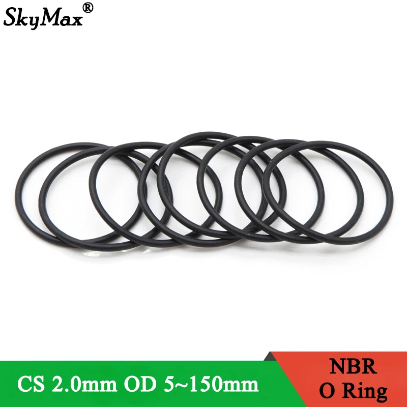 10Pcs NBR O Ring Seal Gasket Thickness CS 2mm OD 5~150mm Nitrile Butadiene Rubber Spacer Oil Resistance Washer Round Shape Black