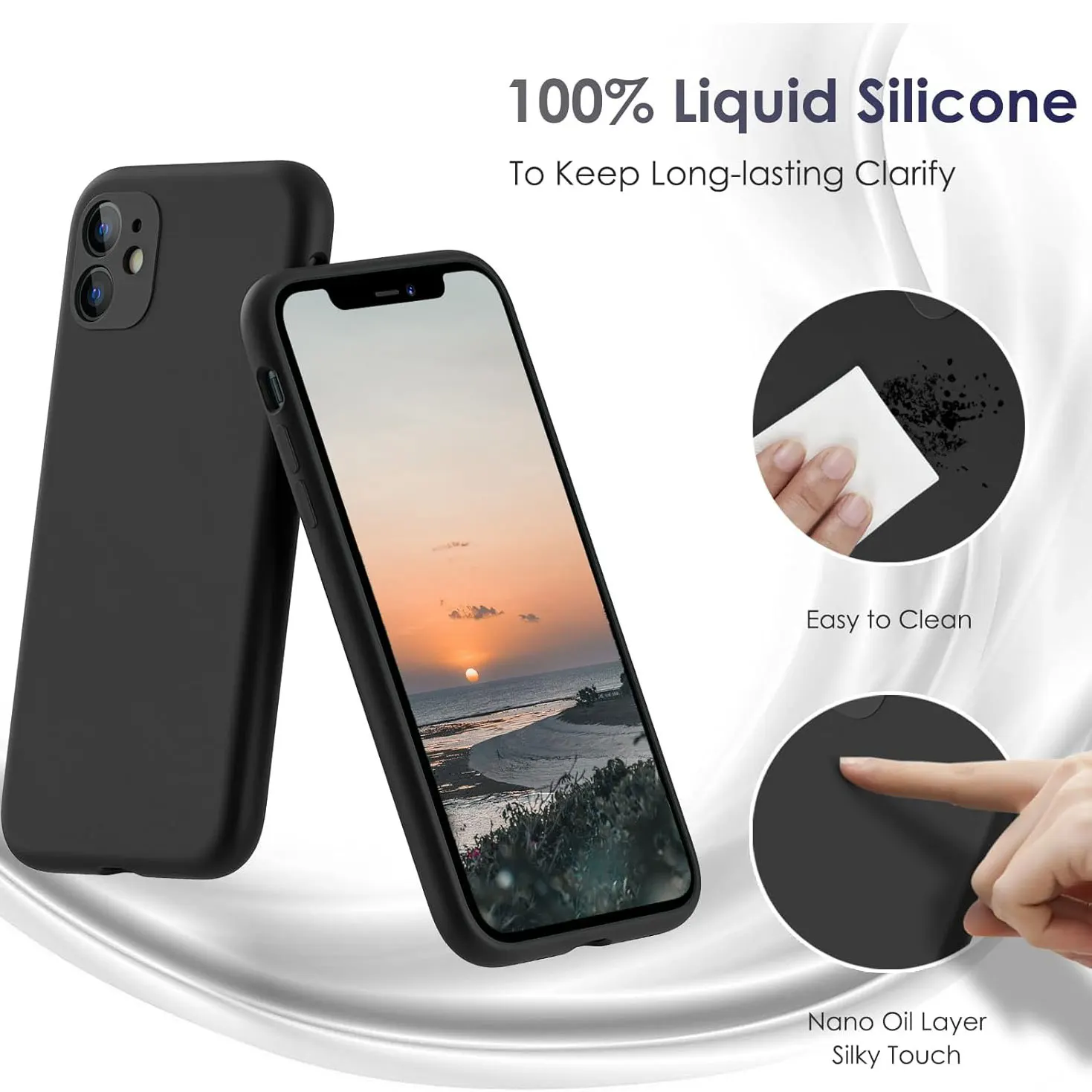 아이폰 7, 8 플러스, 6, X, Xs, XR 카메라 렌즈, 충격 방지 소프트 리퀴드 폰 케이스, 아이폰 15, 11, 12, 13, 14 프로 맥스, 블랙 풀 커버