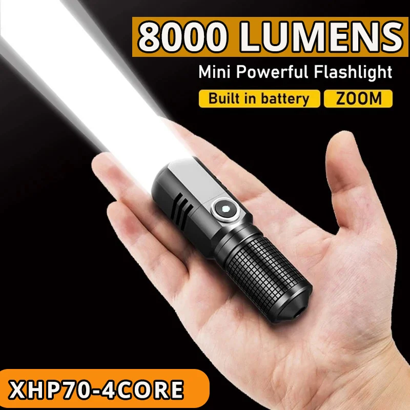 MINI linterna LED súper brillante XHP50, antorcha USB recargable, Zoom, linterna de pesca potente, 3 modos de iluminación, lámpara de Camping