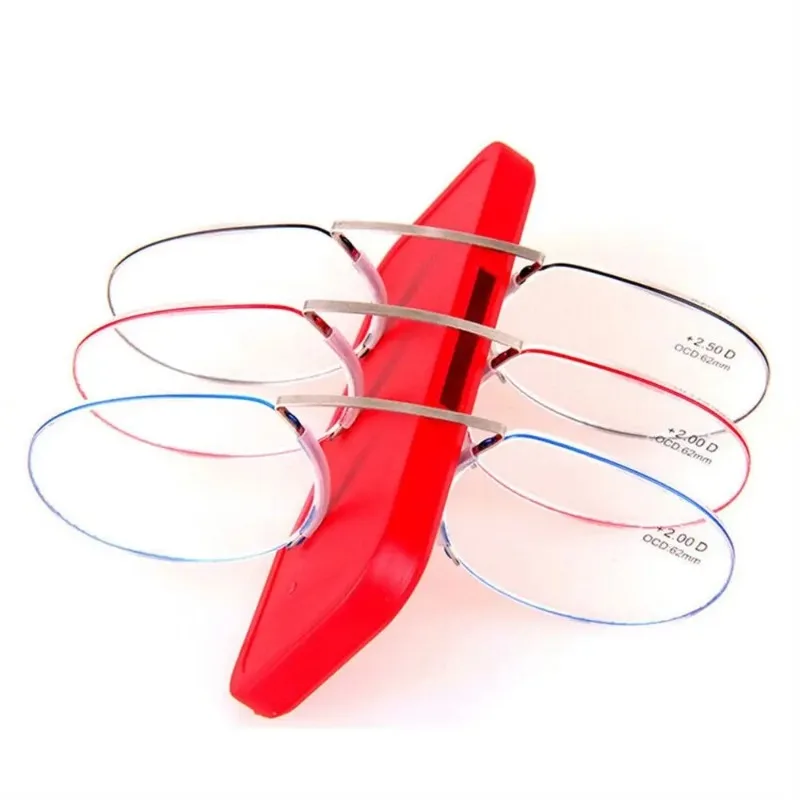 Rimless Nose Clip On Reading Glasses Mini Portable Legless Lazy Glasses Men Women Presbyopic Magnifying +1.0-+3.5