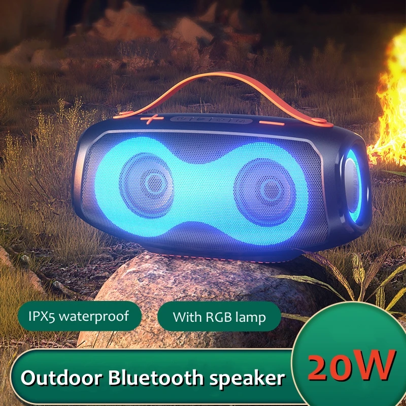 

Outdoor Party Waterproof Speaker Double Horn 20W Big Power Stereo Bluetooth Speaker With Light Portable Wireless Subwoofer Sound