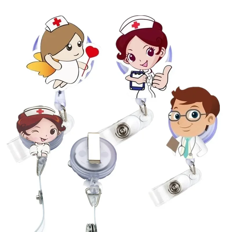 

1pc Doctor Nurse Badge Reel Retractable Easy Pull ID Tag Clip Chest Pocket Work Card Clip Badge Holder Reel Cartoon Badge Reels