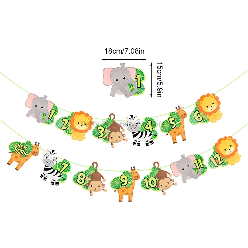 1st Birthday Photo Banner Baby Jungle Safari Birthday Party Lion Tiger Animal Bunting Paper Garland Flags Decoration Wild One