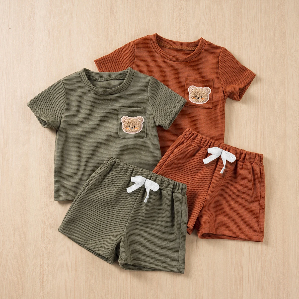 Baby Boys Peach Bear Cartoon Summer 2-Piece Shorts Set main image 1