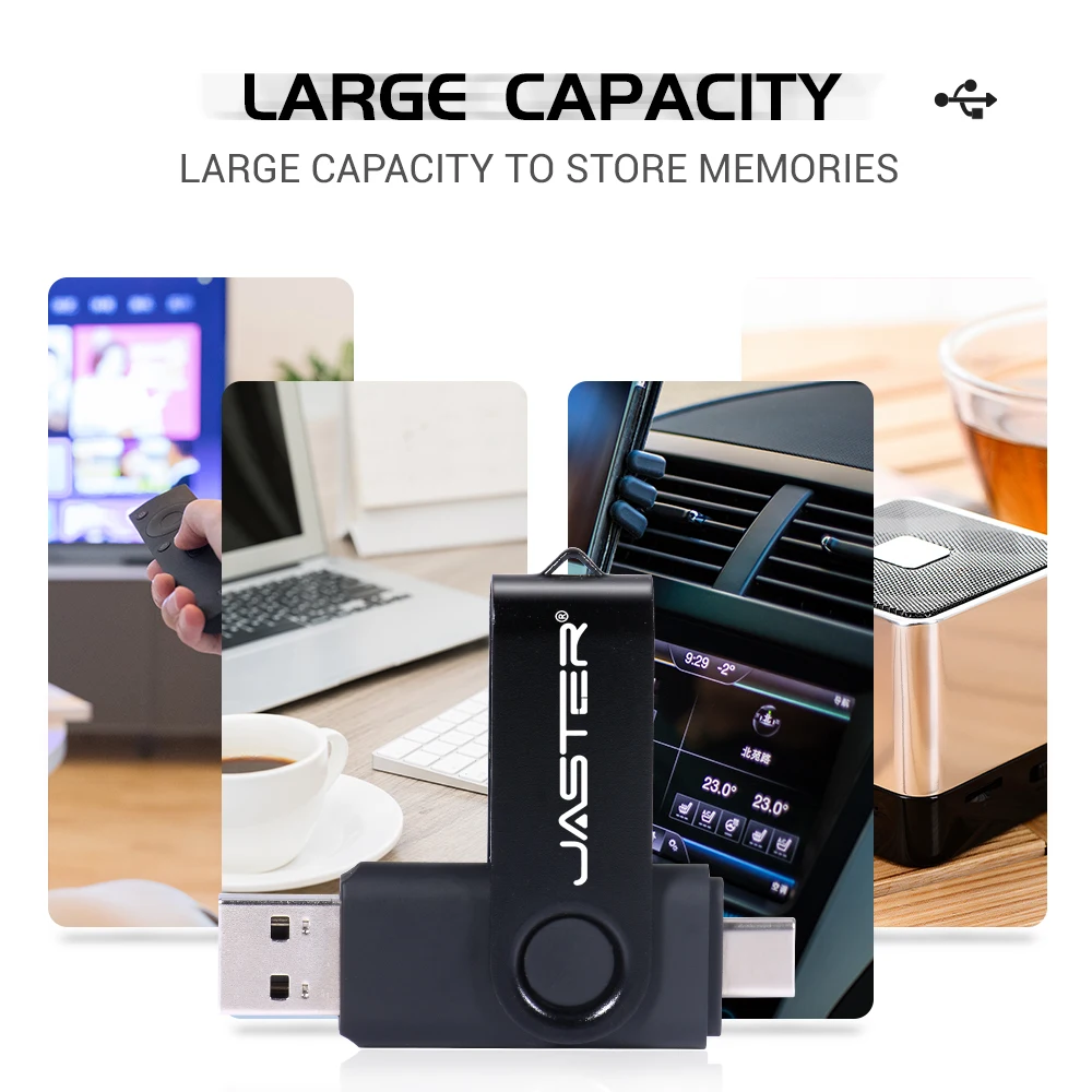 JASTER 고속 유형 C USB 플래시 드라이브 3.0 8GB 16GB 32GB 64GB 128GB 회전 Pendrive 컴퓨터 휴대 전화 이중 용도 U 스틱