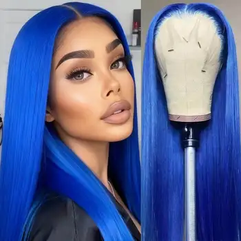 Blue Staight Lace Front Wigs for Women 13x4 Lace Front Wigs Human Hair with Baby Hair 250 Density Lace Front Wig Human Hair 1