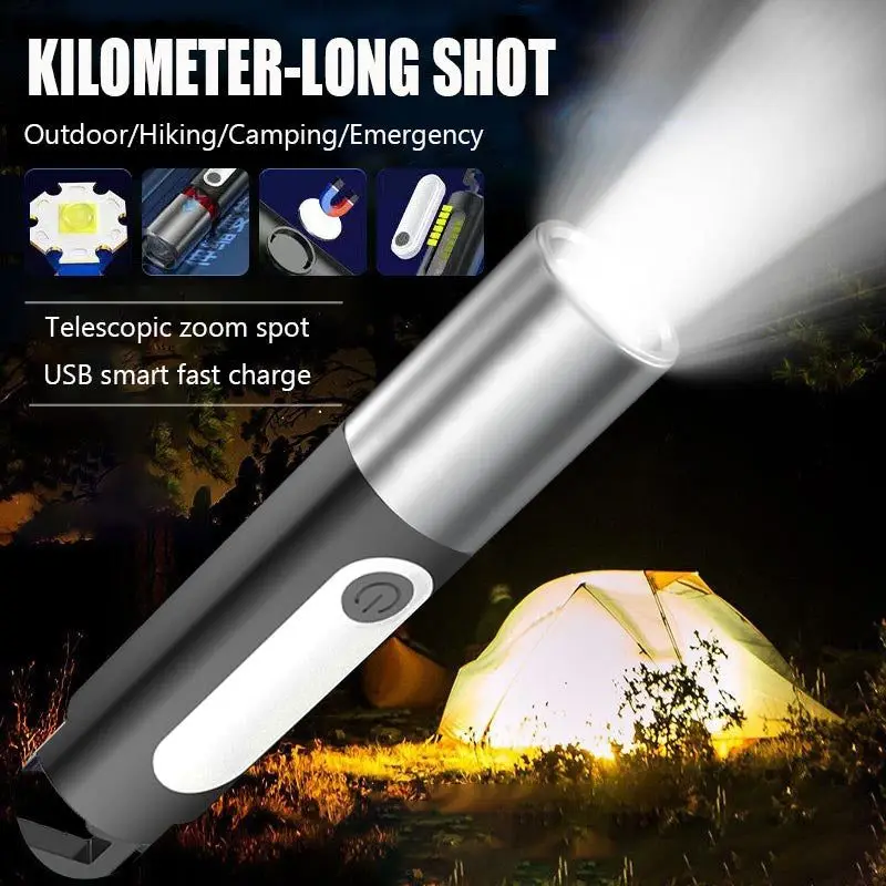 

Powerful LED Flashlight USB Rechargeale Flashlights Waterproof Torch Zoomable Torch High Lumen Tactical Flashlight