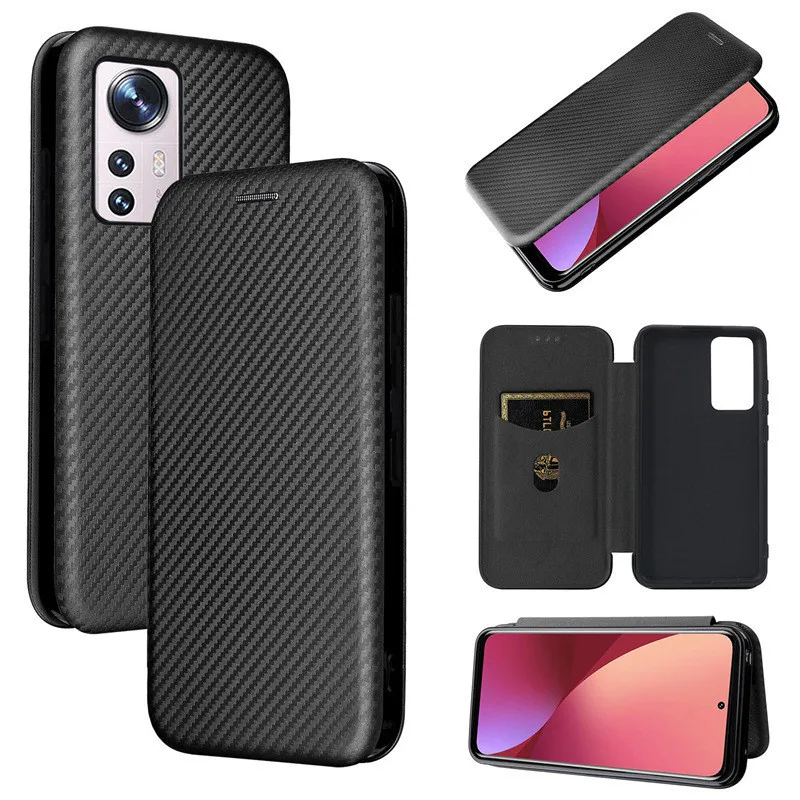 Custodia Magnetica In Pelle Flip In Fibra Di Carbonio Per Xiaomi Mi 12 Pro Mi 12S Ultra Mi 12X Mi 11 Ultra Mi 11 Pro Mi 11Lite Slot Per Schede Cover