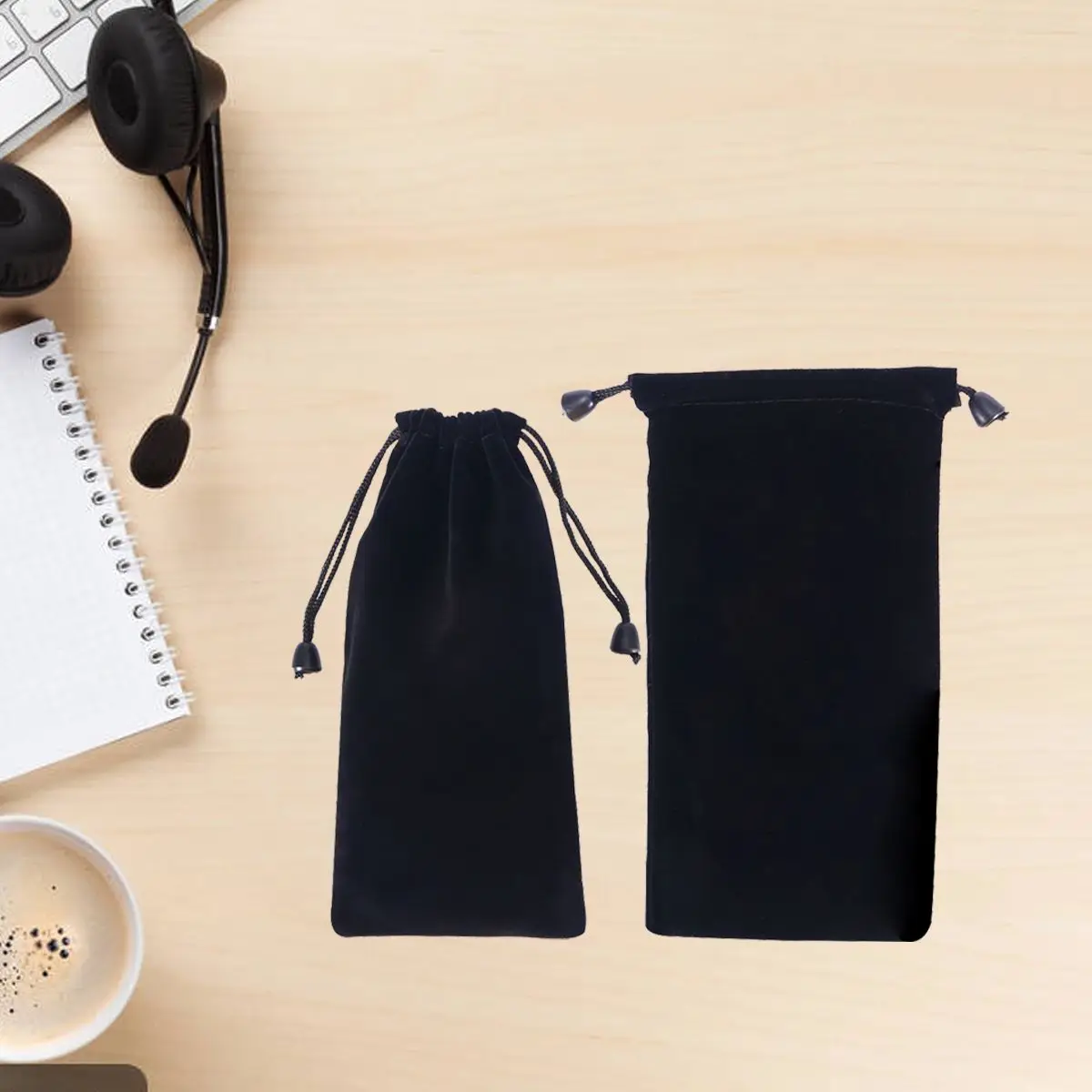 2 Pcs Watch Storage Bag with Drawstring Jewelry Bags Fold Cloth Pouches Black Travel