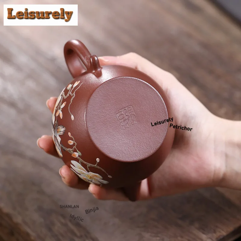 290ml Yixing Purple Clay Teapots Artists Handmade Flowers And Birds Pot Raw Ore Purple Mud Tea Maker Kettle Zisha Tea Set Gift