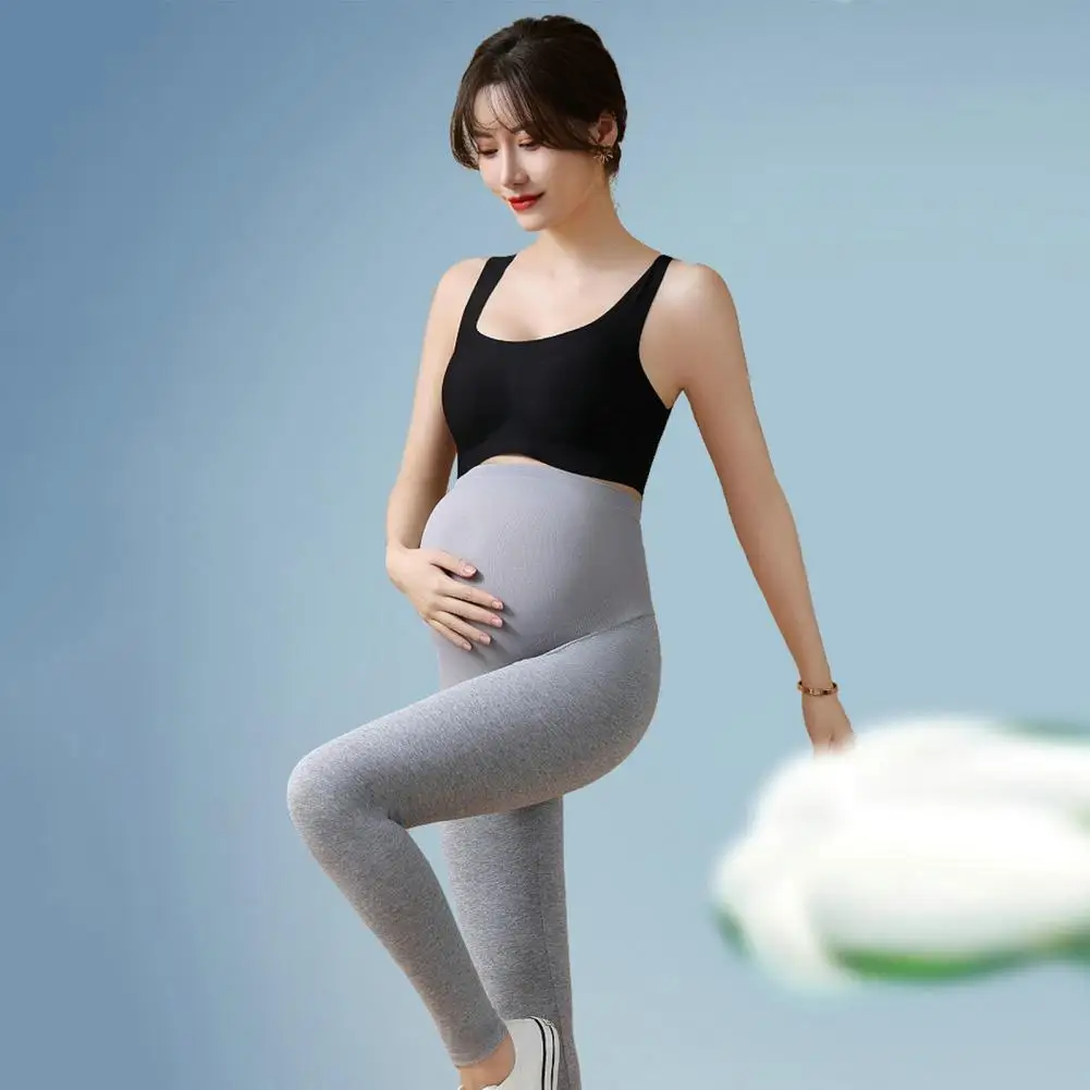 Stretchy Pregnancy Yoga Pants Stylish Leggings High Waist Skinny Pants for Pregnant Women with Belly Support Comfortable Knitted