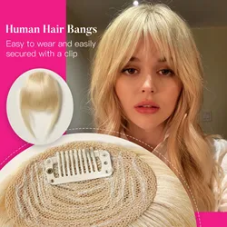 Light Blonde 100% Remy Human Hair Bangs for Women Blonde Human Hair Pieces Clips in French Bangs 1.5in/15g Human Hair Extentions