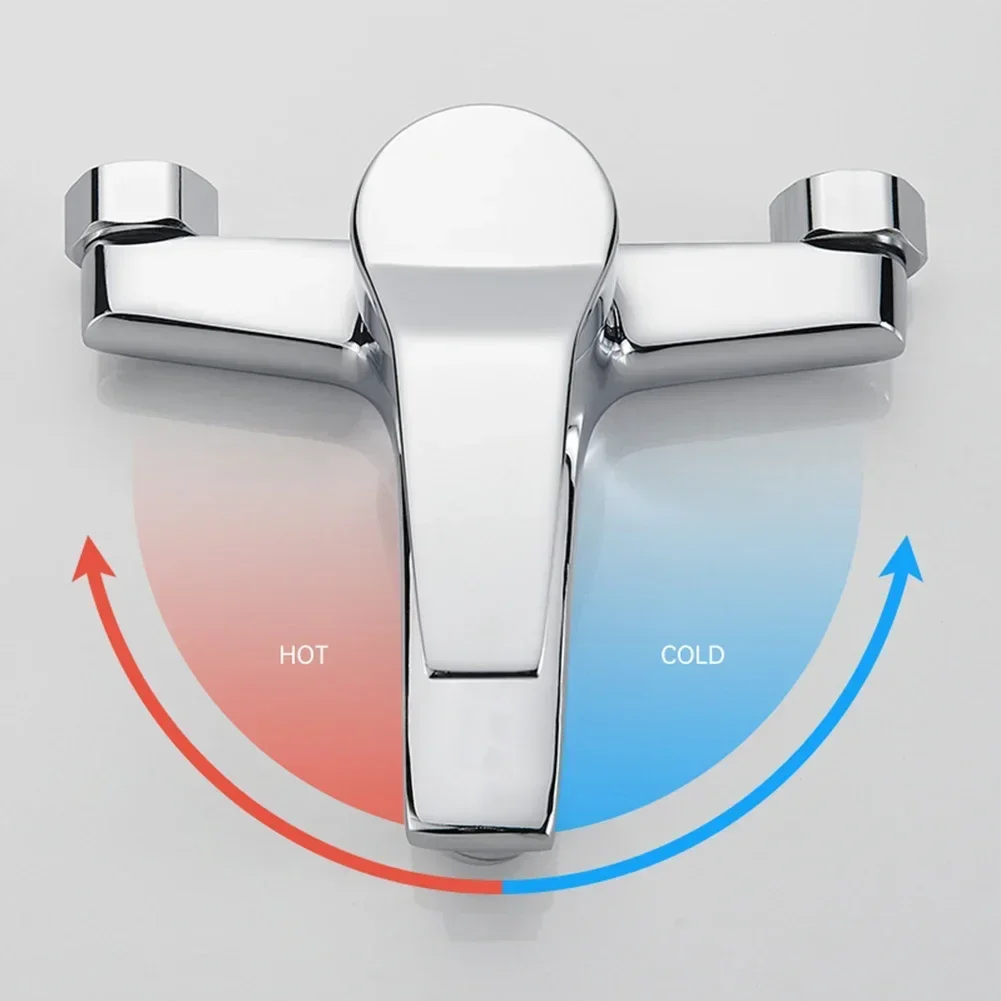 Shower Faucet Basin Faucet Chrome Wall Mounted Hot Cold Water Dual Spout Mixer Tap Bathroom Accessories