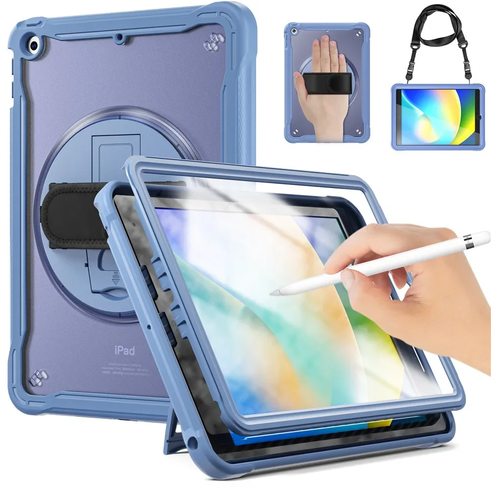 Custodia Antiurto Per Ipad 10.2 Pollici 2021 2020 2019 7Th 8Th 9Th 10.9 10Th Generation Tablet Funda Cover + Pet Screen Protector + Strap