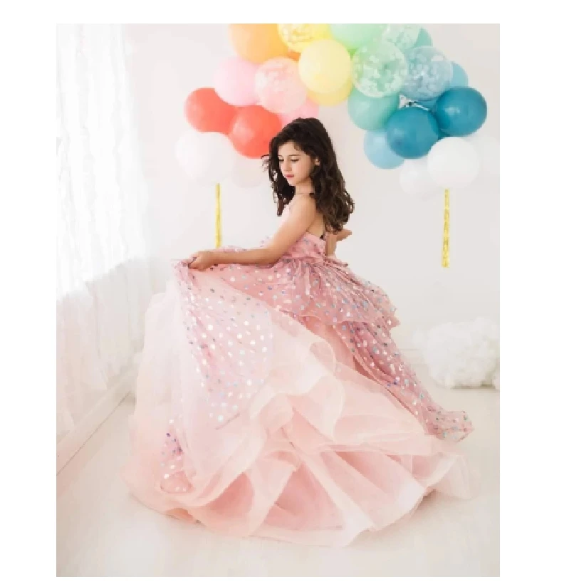 

Lovely Pink Lace Flower Girl Dresses Ball Gown Tulle Spaghetti Little Princess Wedding Dresses Cheap Communion Pageant Birthday