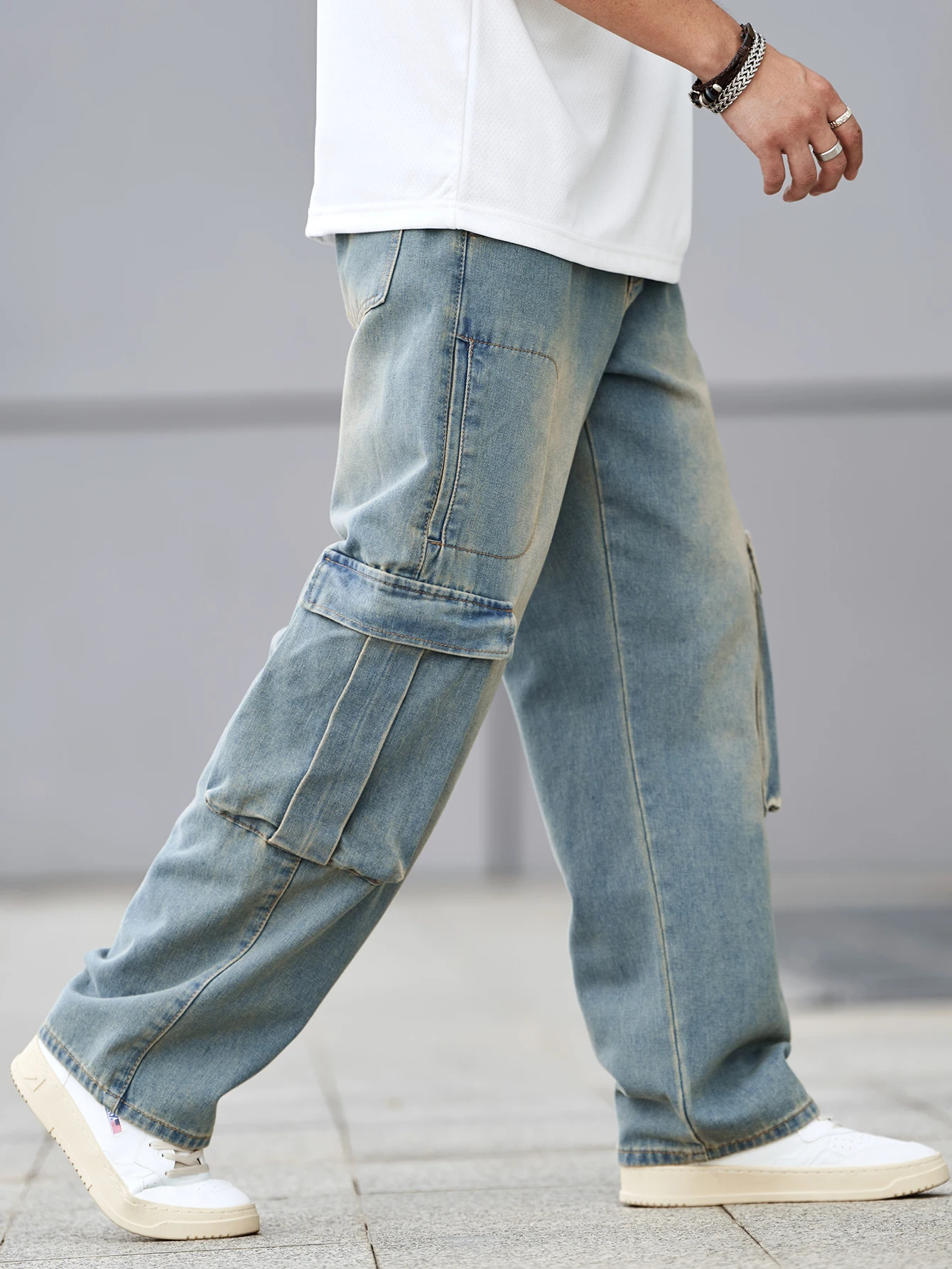 Men's workwear jeans. Loose denim trousers. Workwear street style. Fashionable and trendy denim men's clothing. 4