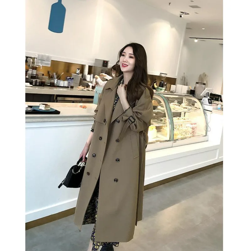 

Trench Coat Women 2023 New Spring Autumn Mid Length Solid Color Temperament Goddess Fan British Style Fashion Harajuku Loose