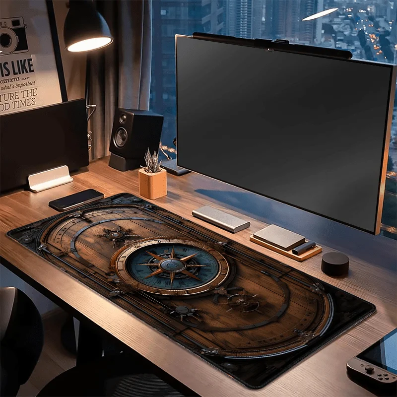 XXL Vintage Steampunk Compass Design Mouse Pad Large Gaming Office Desk Mat Non-Slip Stitched Edges for Gamers and Home Office — view 3