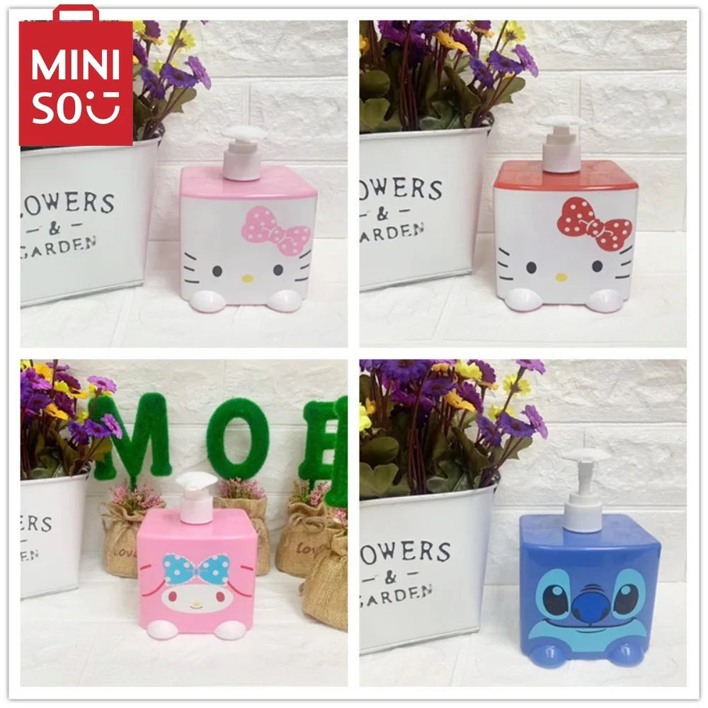 

MINISO Stitch Cartoon Hand Sanitizer Dispenser Bottle Hello Kitty Push-Up Shower Bottle Melody Shampoo Storage Bottle 350Ml